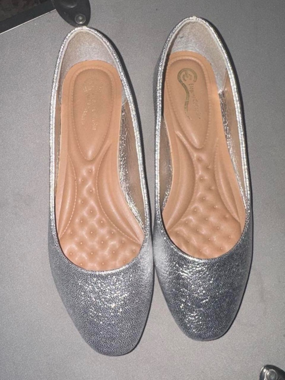 Women's Silver Glitter Ballet Flats with Cushioned Insole